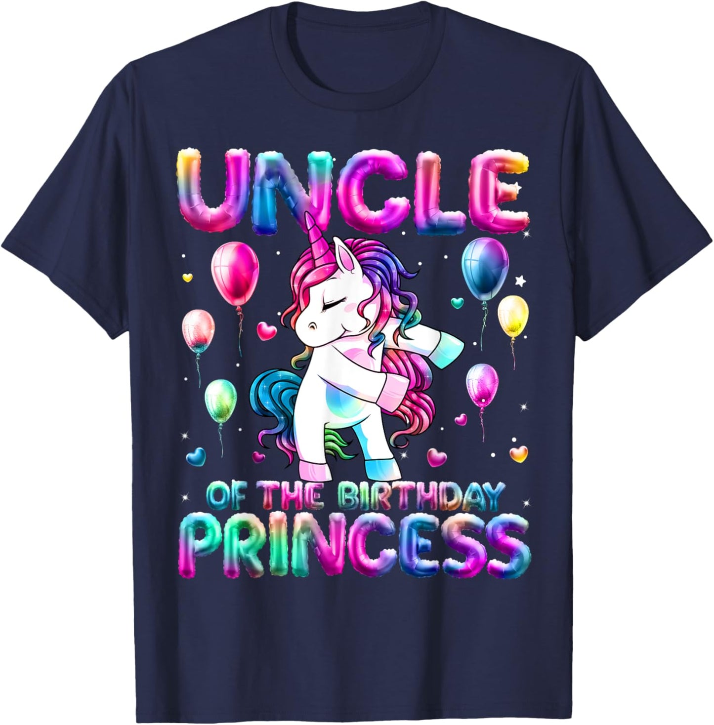Uncle of the Birthday Princess Girl Flossing Unicorn Uncle T-Shirt - T-Shirt | Navy
