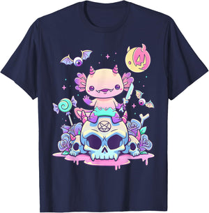 Pastel Goth Axolotl Creepy Gothic Kawaii Anime Aesthetic T-Shirt - T-Shirt | Navy