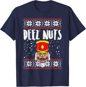 Deez Nuts Nutcracker Funny Ugly Christmas Sweater Meme Gift T-Shirt - T-Shirt | Navy
