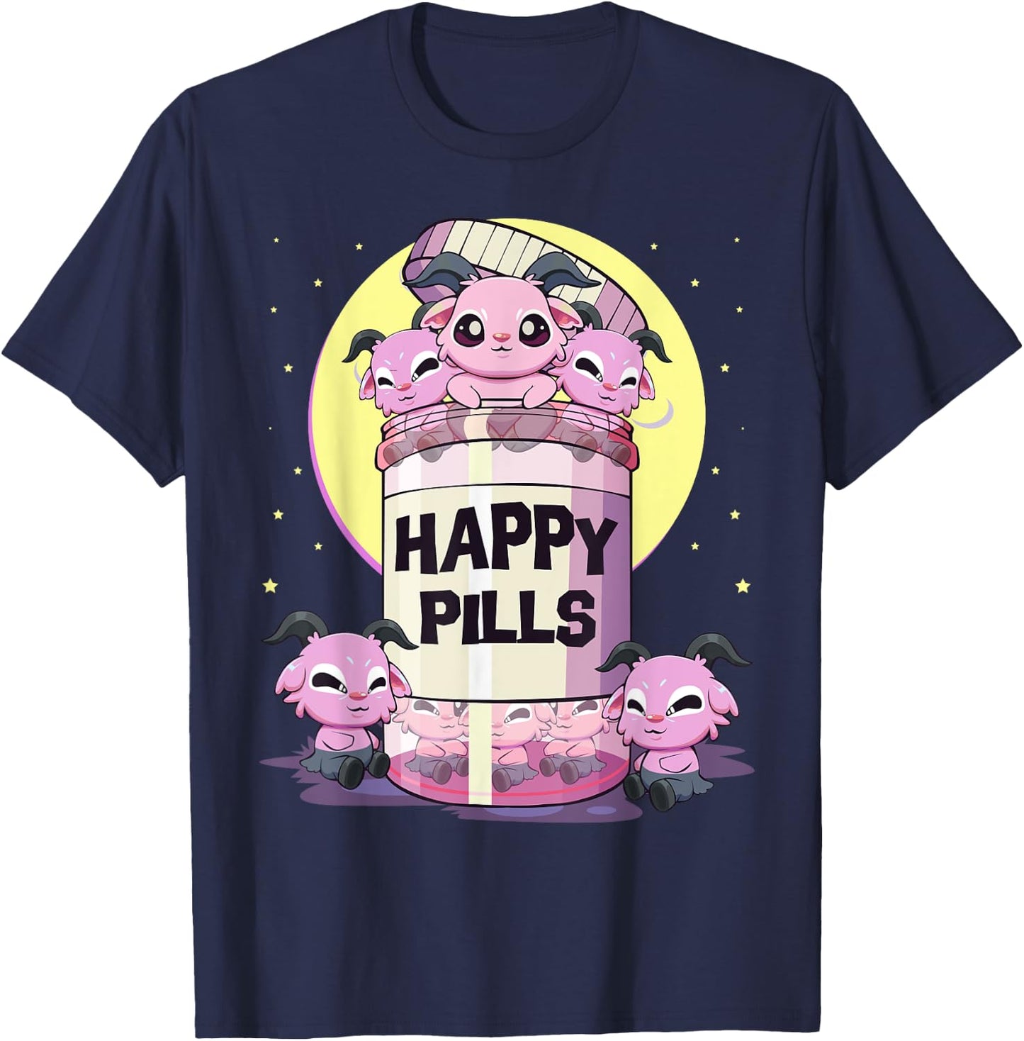 Pastel Goth Kawaii Cute Happy Pills Baphomet T-Shirt - T-Shirt | Navy