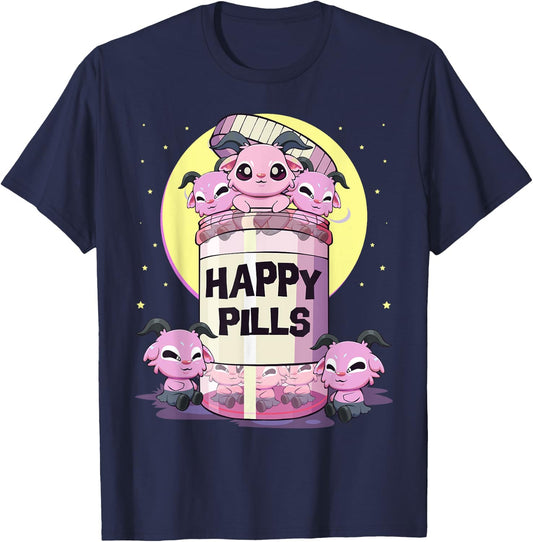 Pastel Goth Kawaii Cute Happy Pills Baphomet T-Shirt - T-Shirt | Navy