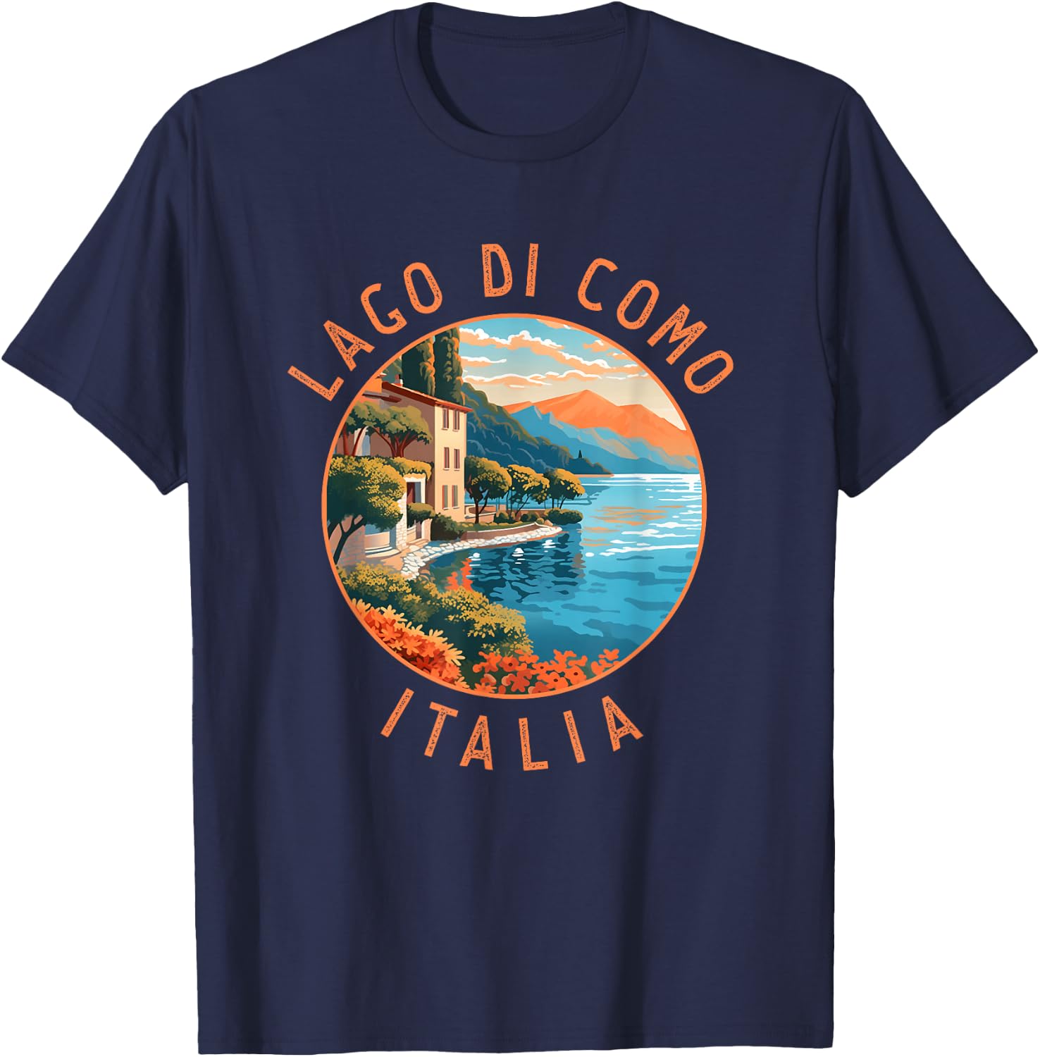 Lago di Como Italia Distressed Circle Vintage T-Shirt - T-Shirt | Navy