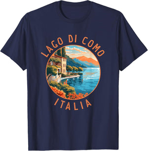 Lago di Como Italia Distressed Circle Vintage T-Shirt - T-Shirt | Navy