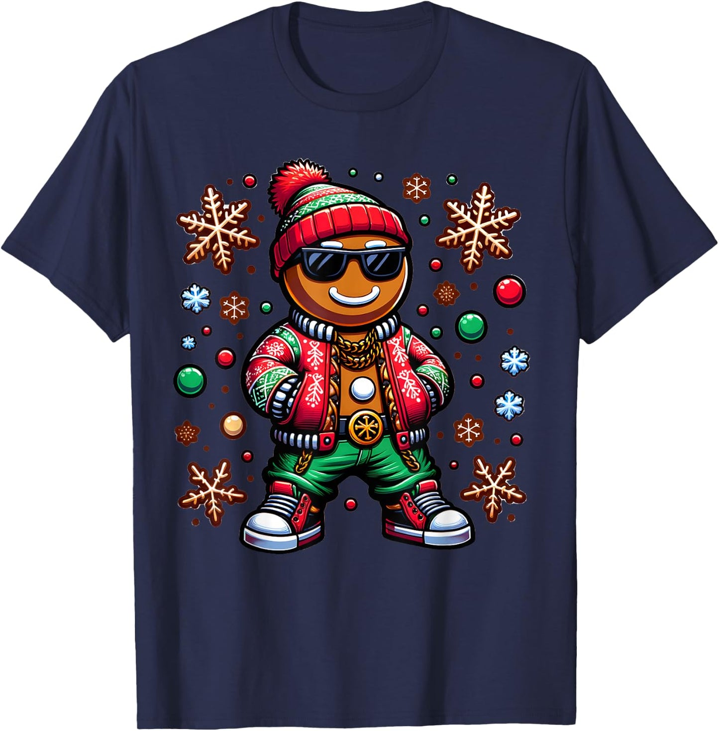 Hip Hop Gingerbread Man X-Mas Funny Christmas Boys T-Shirt - T-Shirt | Navy