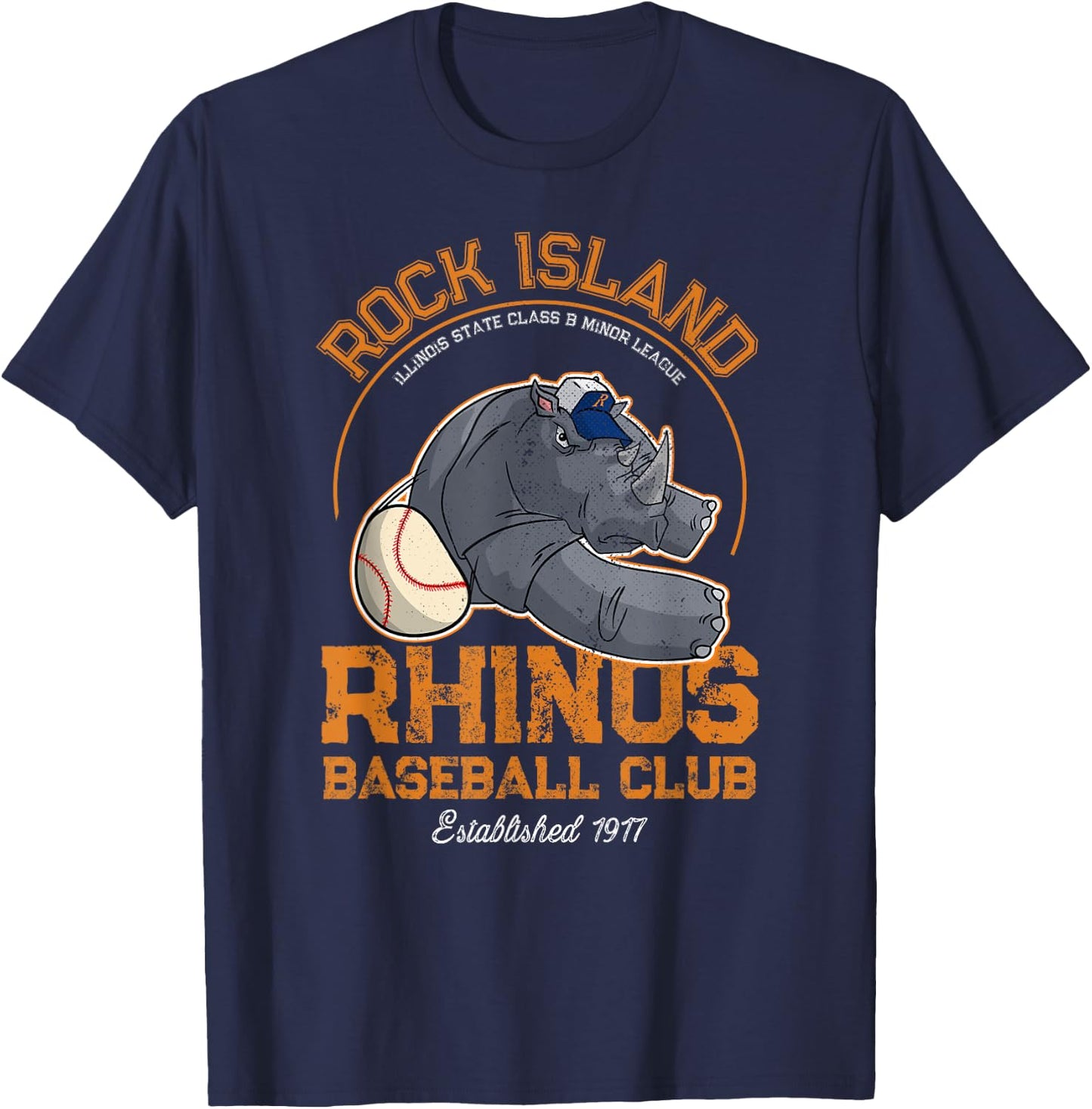 Rock Island Rhinos Retro Minor League Baseball Team T-Shirt - T-Shirt | Navy