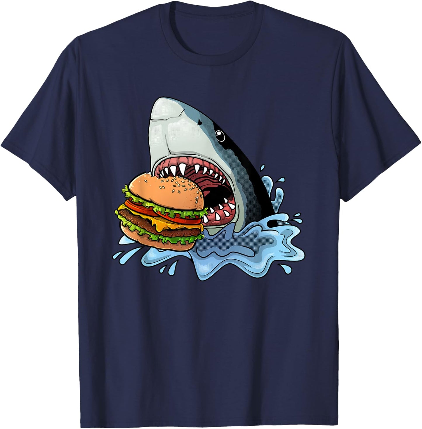 Funny Shark Hamburger Jawsome Shark Burger Lover Men Women T-Shirt - T-Shirt | Navy