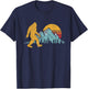 Retro Bigfoot Silhouette Mountain Sun Believe! Graphic T-Shirt - T-Shirt | Navy