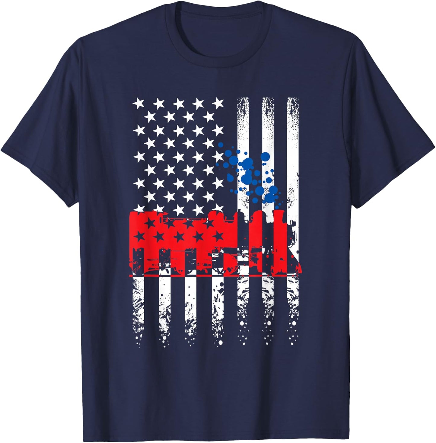 USA America Flag Steam Engine Train Conductor 4th of July Women Kids Men T-Shirt - T-Shirt | Navy