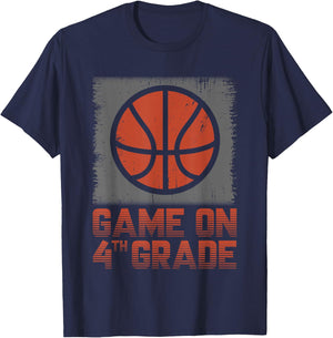 Game On 4th Grade Basketball Back To School Fourth Grade T-Shirt - T-Shirt | Navy