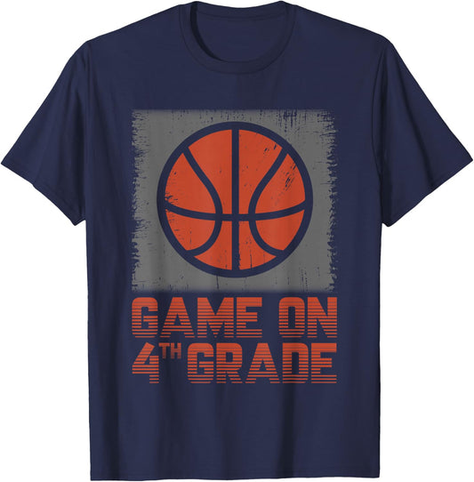 Game On 4th Grade Basketball Back To School Fourth Grade T-Shirt - T-Shirt | Navy
