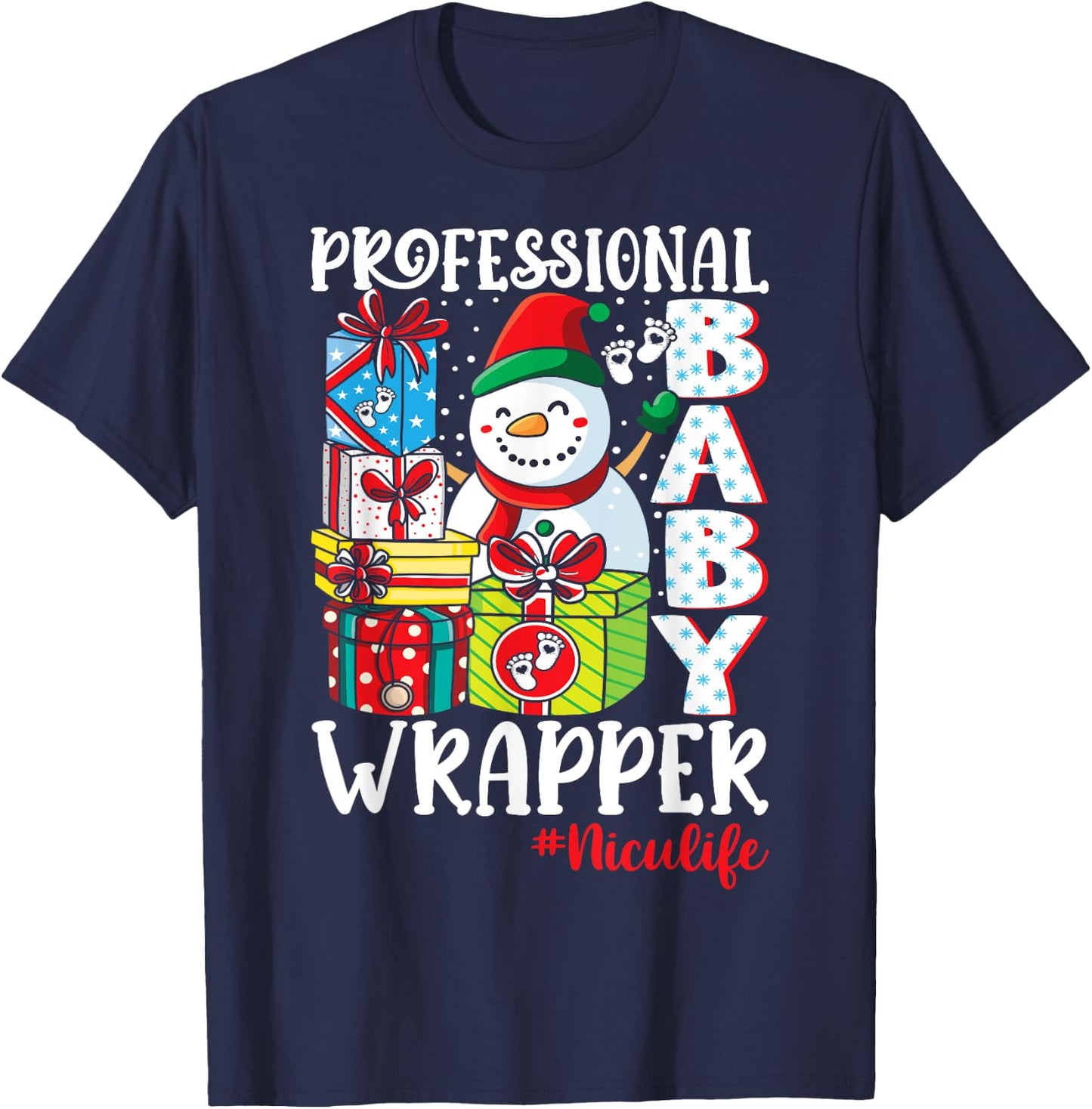 Professional Baby Wrapper Funny Christmas NICU Nurse T-Shirt - T-Shirt | Navy