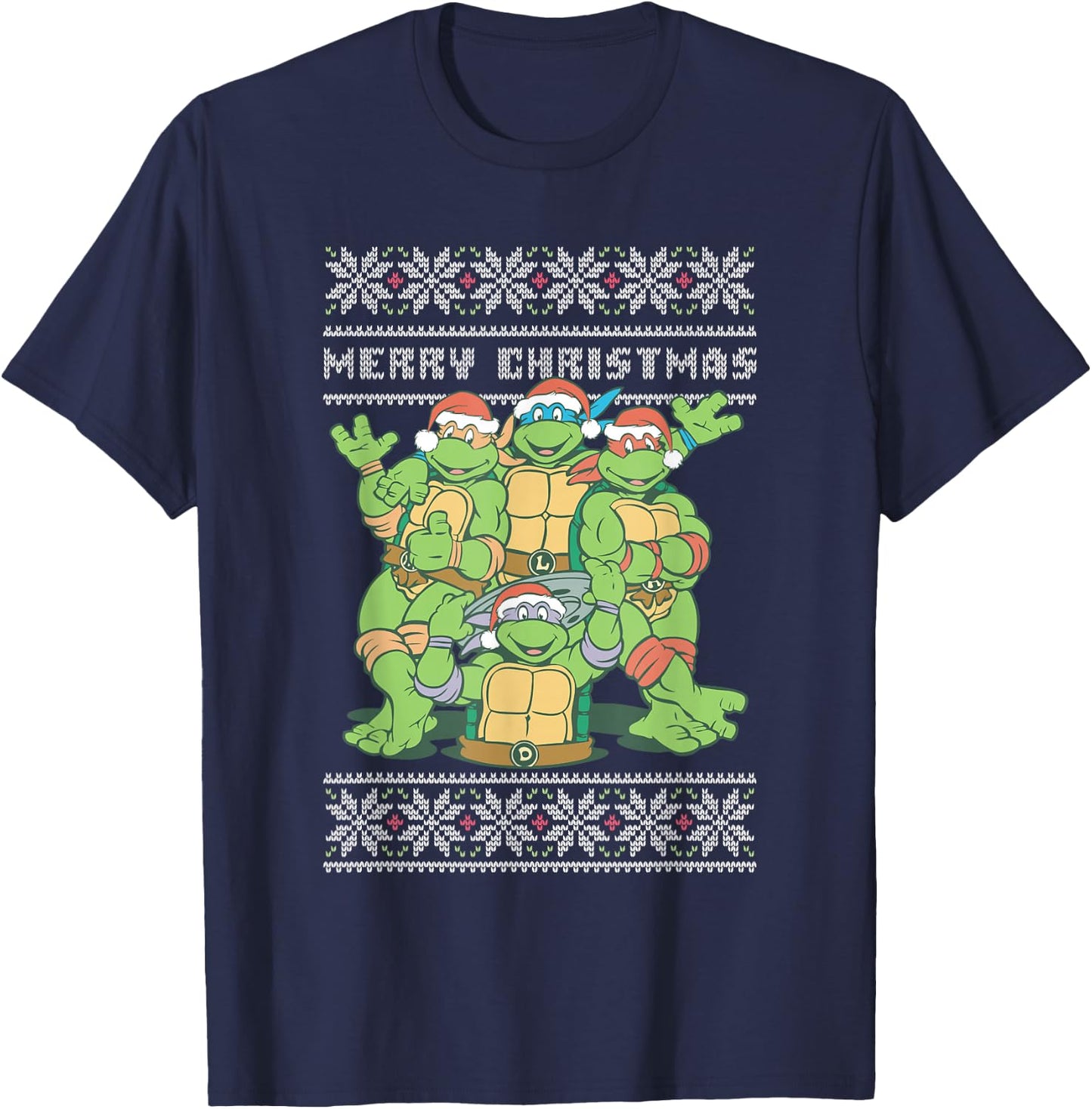 Teenage Mutant Ninja Turtles Christmas Ugly Sweater Group T-Shirt - T-Shirt | Navy
