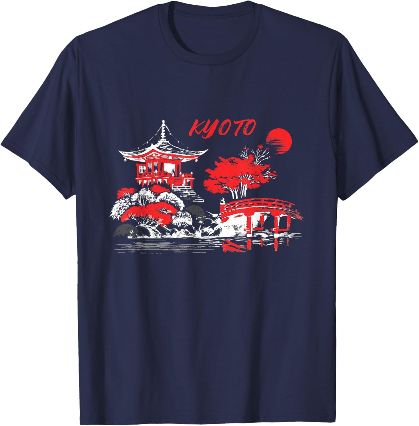 Vintage Kyoto Landscape Japan Autumn Scenery Travel Apparel T-Shirt - T-Shirt | Navy