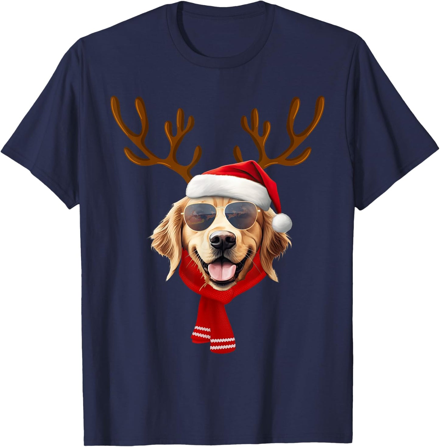 Golden Retriever Xmas Outfit Reindeer Christmas Costume T-Shirt - T-Shirt | Navy
