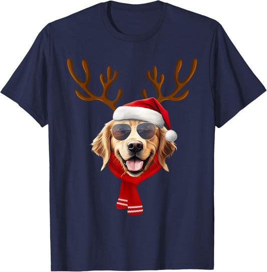 Golden Retriever Xmas Outfit Reindeer Christmas Costume T-Shirt - T-Shirt | Navy