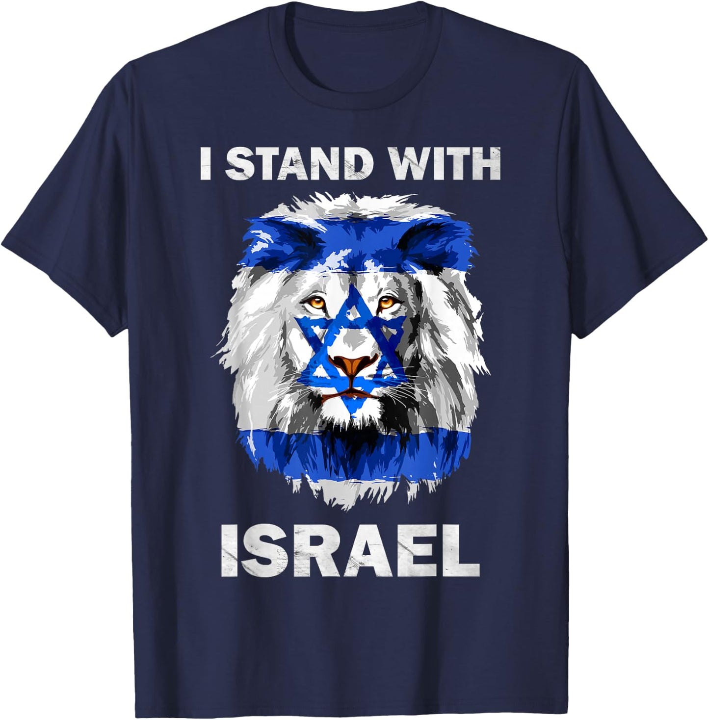 Israel Flag Lion | Jewish Star David | I Stand With Israel T-Shirt - T-Shirt | Navy