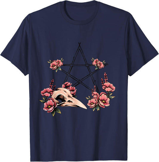 Pagan Witchcraft Pentagram Bird Skull Pagan Altar T-Shirt - T-Shirt | Navy