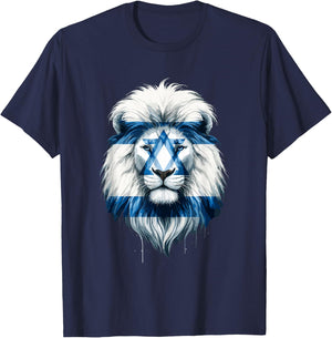 Jewish Israel Flag Lion David Star Yisrael Proud Israelites T-Shirt - T-Shirt | Navy