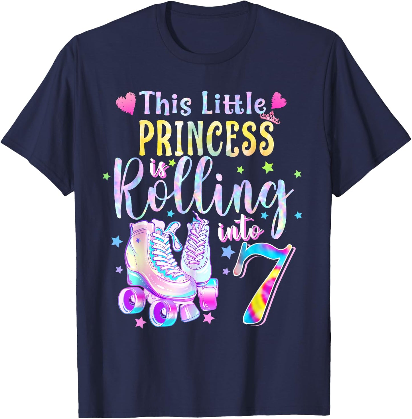 This Little Princess Rolling Into 7 7th Birthday Skate Girls T-Shirt - T-Shirt | Navy