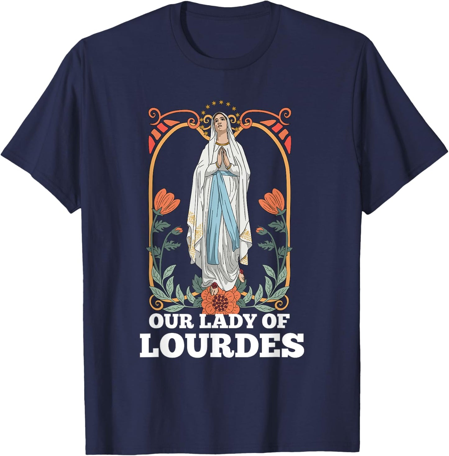 Our Lady of Lourdes Marian Pilgrimage Catholic T-Shirt - T-Shirt | Navy