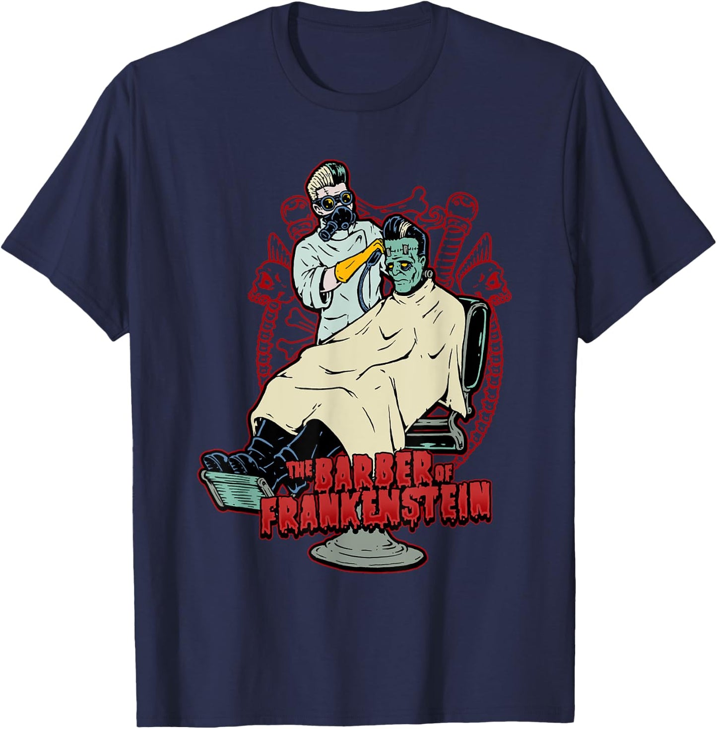 The Barber of Frankenstein Monster Rockabilly Barbershop T-Shirt - T-Shirt | Navy