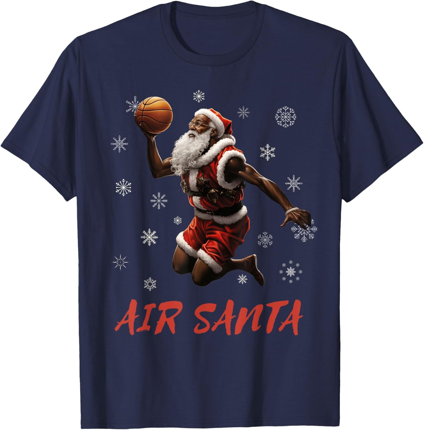 Air Santa African American Santa Dunking a Basketball T-Shirt - T-Shirt | Navy
