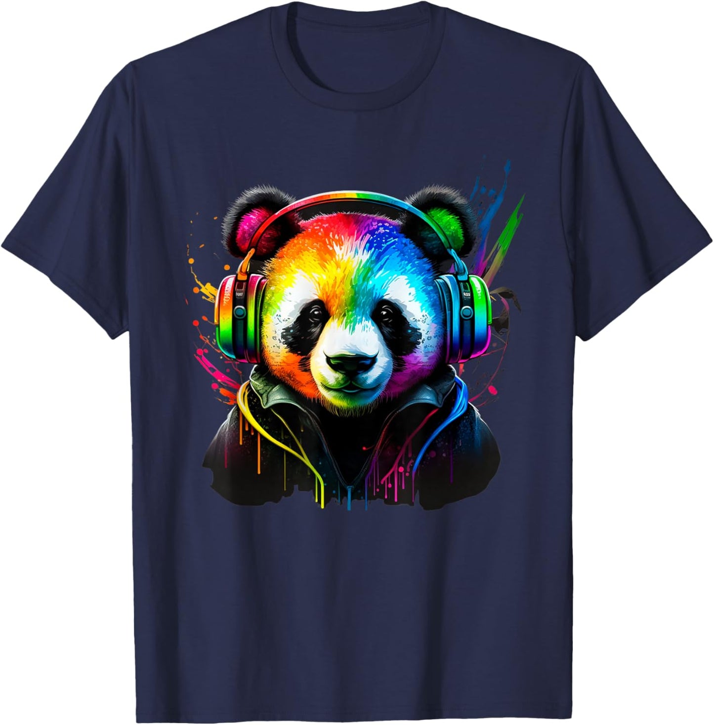 Rainbow DJ Panda Headphones Music for Boys Men Kids T-Shirt - T-Shirt | Navy