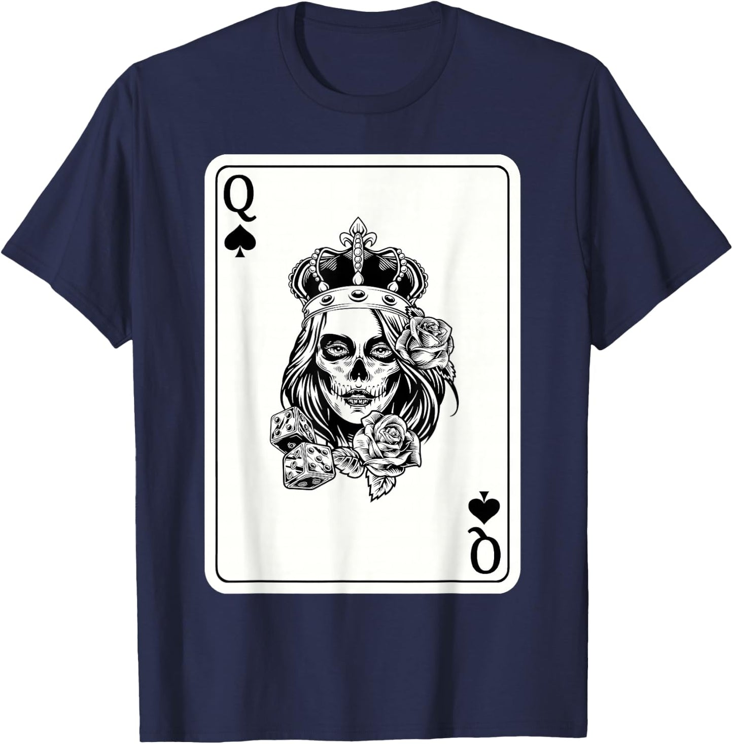 Couple Matching King And Queen of Spades 1/2 Skull Halloween T-Shirt - T-Shirt | Navy