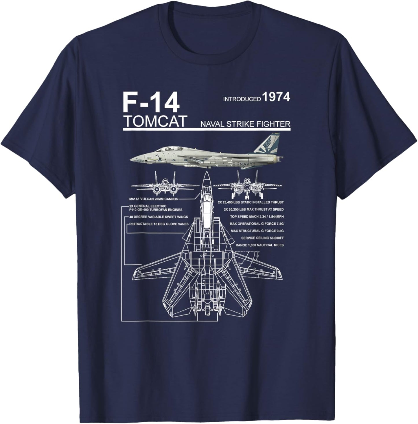 Dinosaurus Rekx F-14 Tomcat Navy Fighter Jet Graphic -Adult , Black, Small, Short Sleeve T-Shirt - T-Shirt | Navy