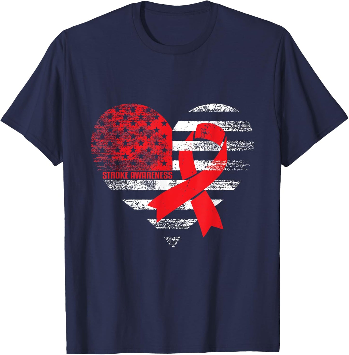 American Heart Ribbon - Stroke Survivor T-Shirt - T-Shirt | Navy