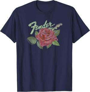 Fender Rose Guitar Classic Vintage Style T-Shirt - T-Shirt | Navy