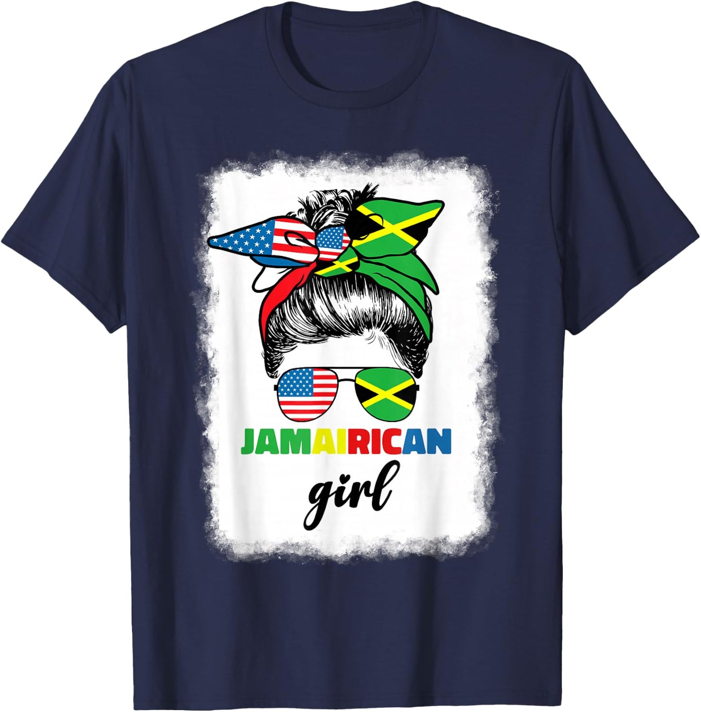 Half American Jamaican America Jamaica Flag JamaiRican Girl T-Shirt - T-Shirt | Navy