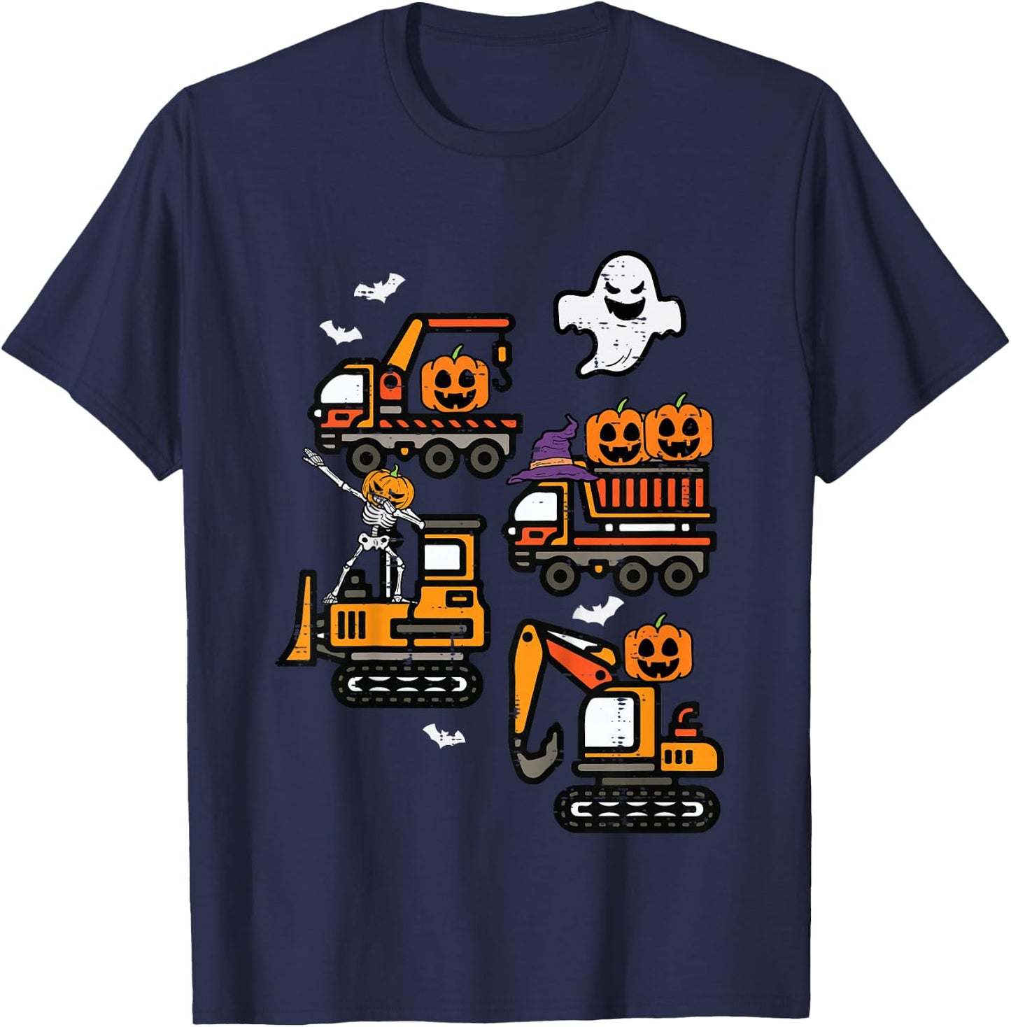 Kids Spooky Construction Trucks Halloween Costume Toddler Boys T-Shirt - T-Shirt | Navy