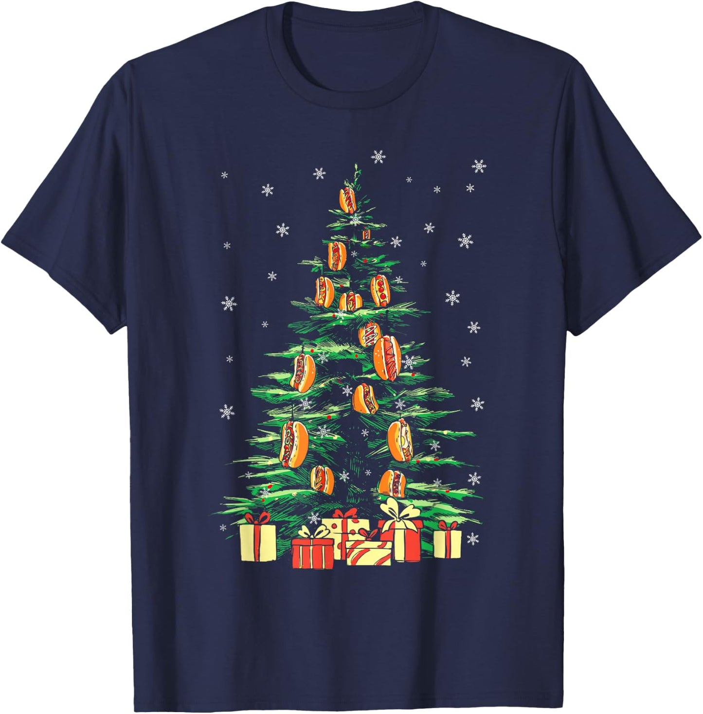 Hot Dog Adult Christmas Tree T-Shirt - T-Shirt | Navy
