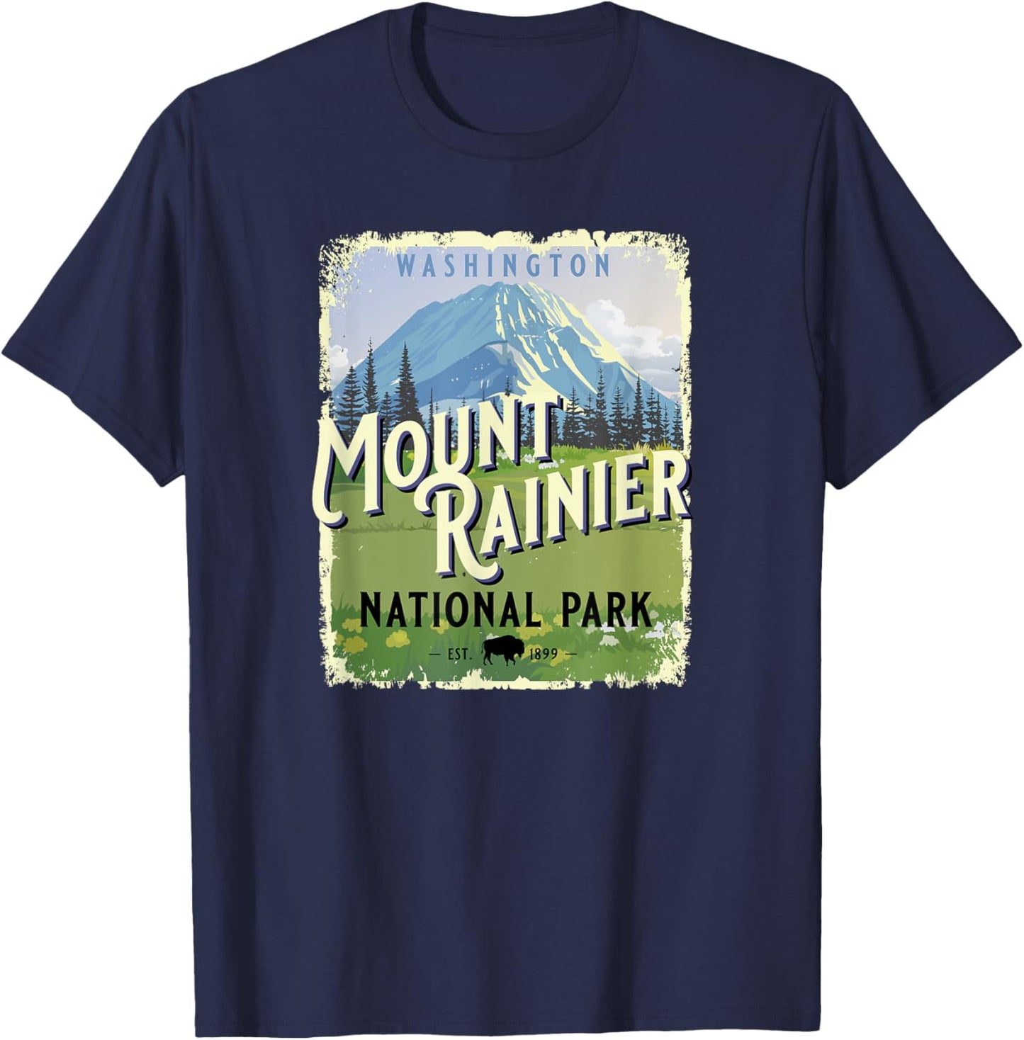 Mount Rainier National Park Washington WA Vintage Souvenir T-Shirt - T-Shirt | Navy