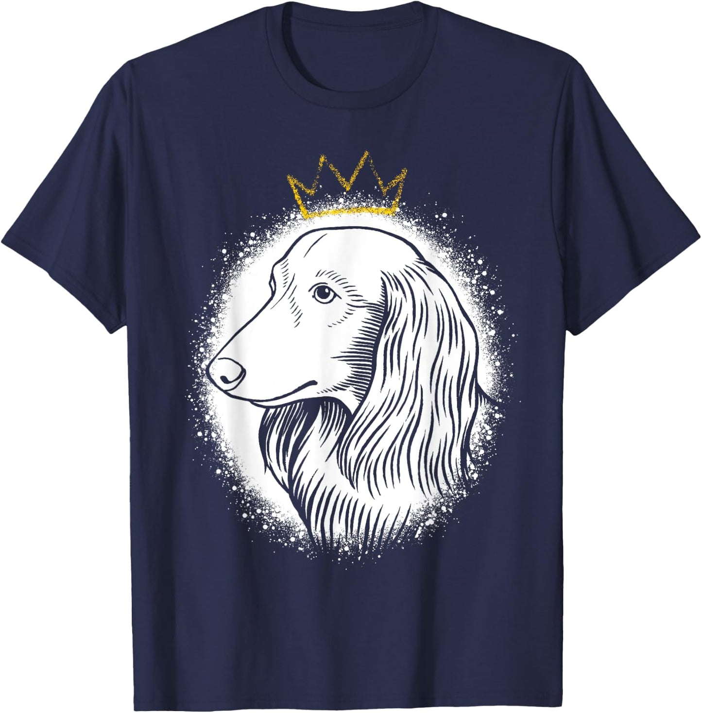 Longhaired Dachshund with Crown T-Shirt - T-Shirt | Navy