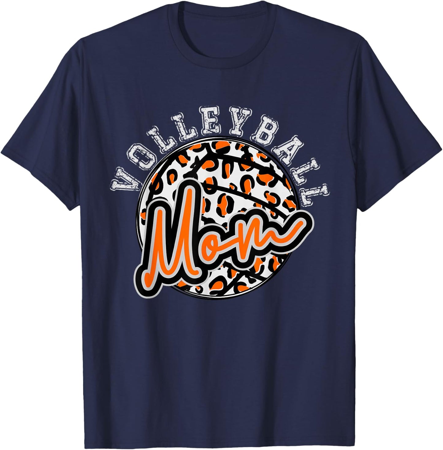 Leopard Cheetah Volleyball Orange Mom Shirt Trendy T-Shirt - T-Shirt | Navy