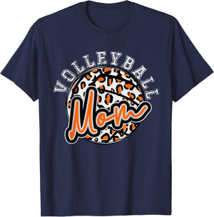 Leopard Cheetah Volleyball Orange Mom Shirt Trendy T-Shirt - T-Shirt | Navy