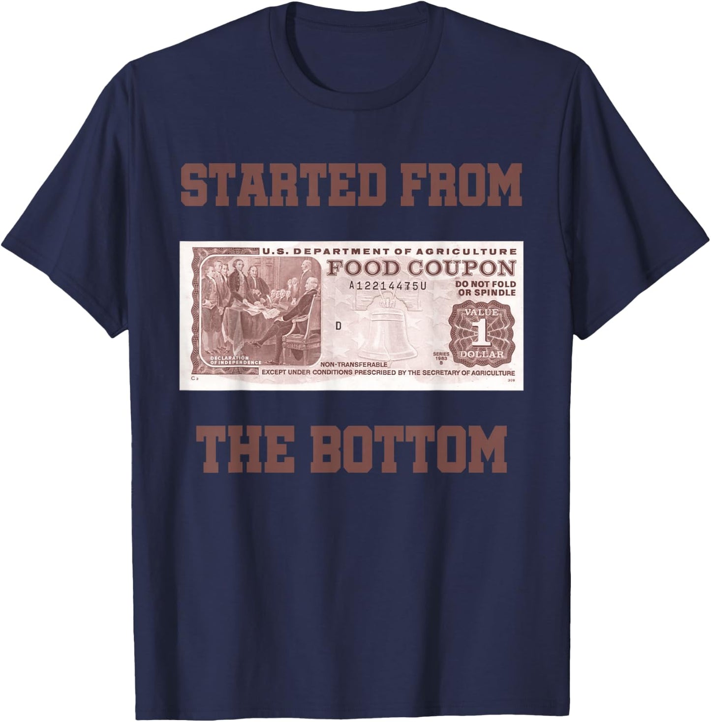 Started from Bottom Food Stamp Coupon Apparel T-Shirt - T-Shirt | Navy