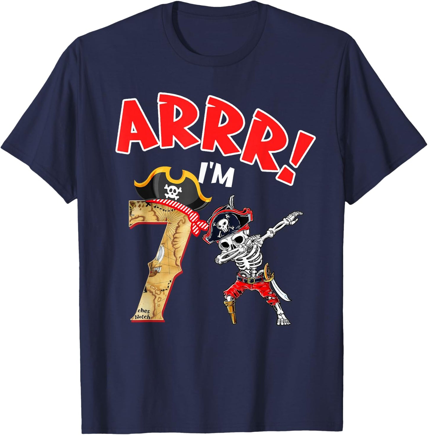 7th Birthday Shirt Boy Dabbing Skeleton Pirate 7 Year Old T-Shirt - T-Shirt | Navy