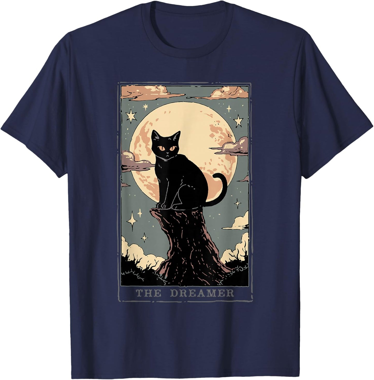 Black Cat Tarot Shirt Dreamer Dark Academia Cat Moon Cult T-Shirt - T-Shirt | Navy