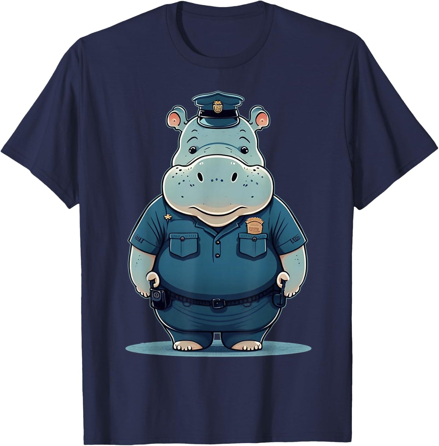 Police Officer Hippo Cop on Police Hippopotamus T-Shirt - T-Shirt | Navy