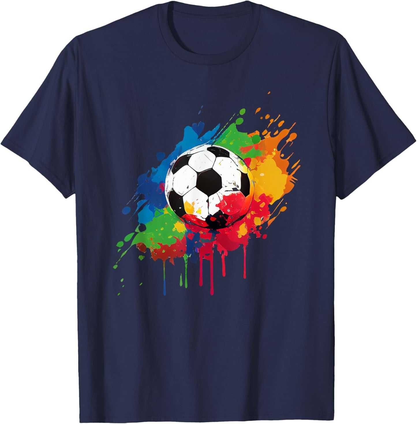 Women's and Men's Soccer Ball With Paint Splash T-Shirt - T-Shirt | Navy