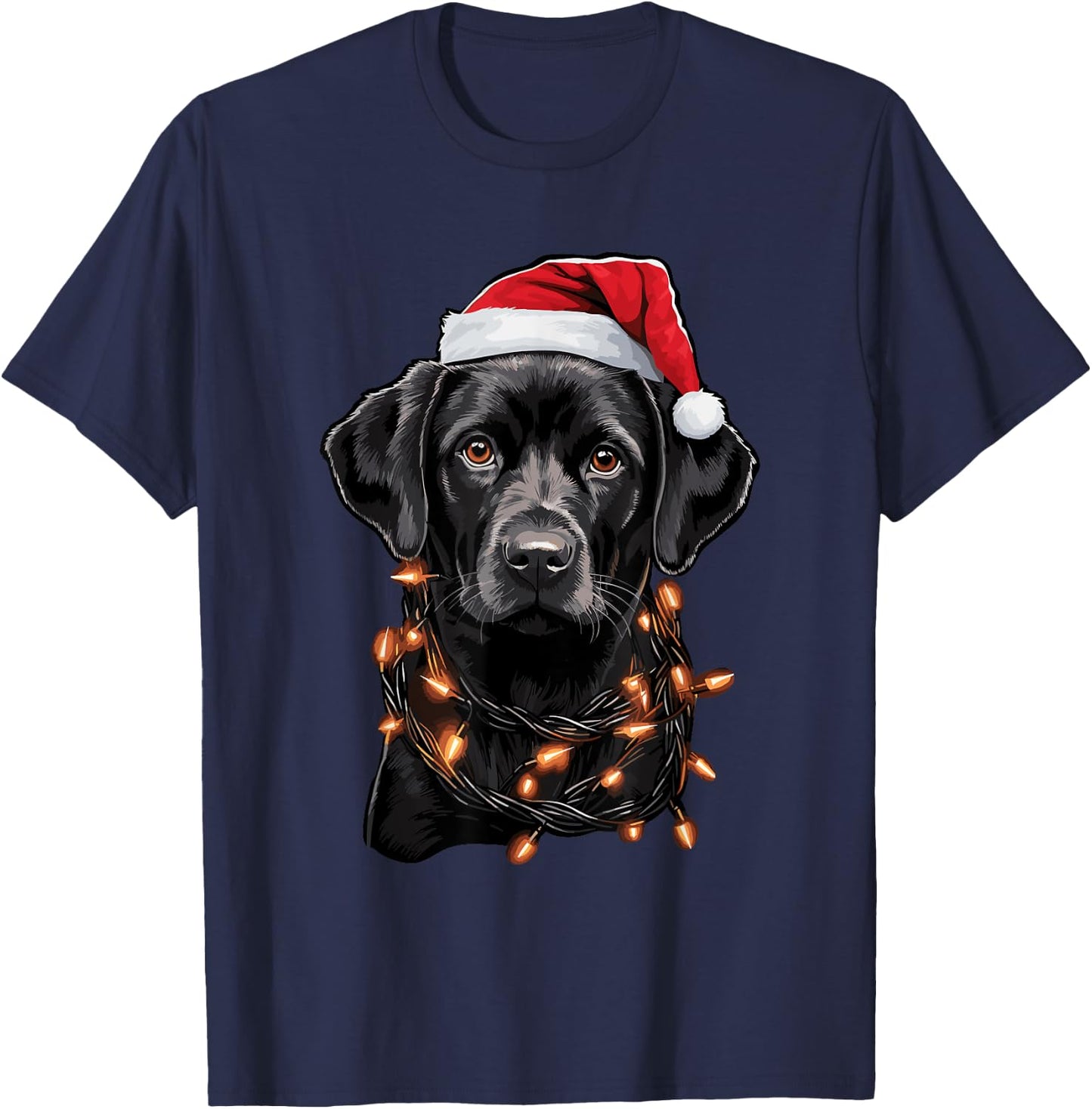 Black Labrador Christmas Lights Santa Hat Xmas Pajama T-Shirt - T-Shirt | Navy