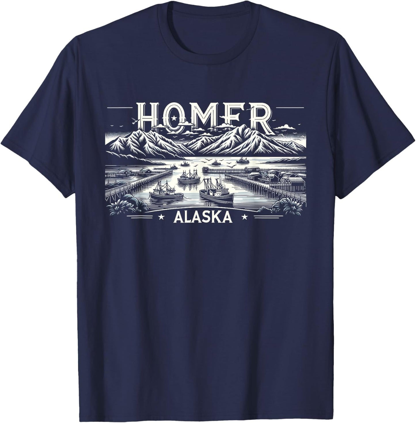 Homer Alaska AK Fishing Fishermen Outdoor Retro T-Shirt - T-Shirt | Navy