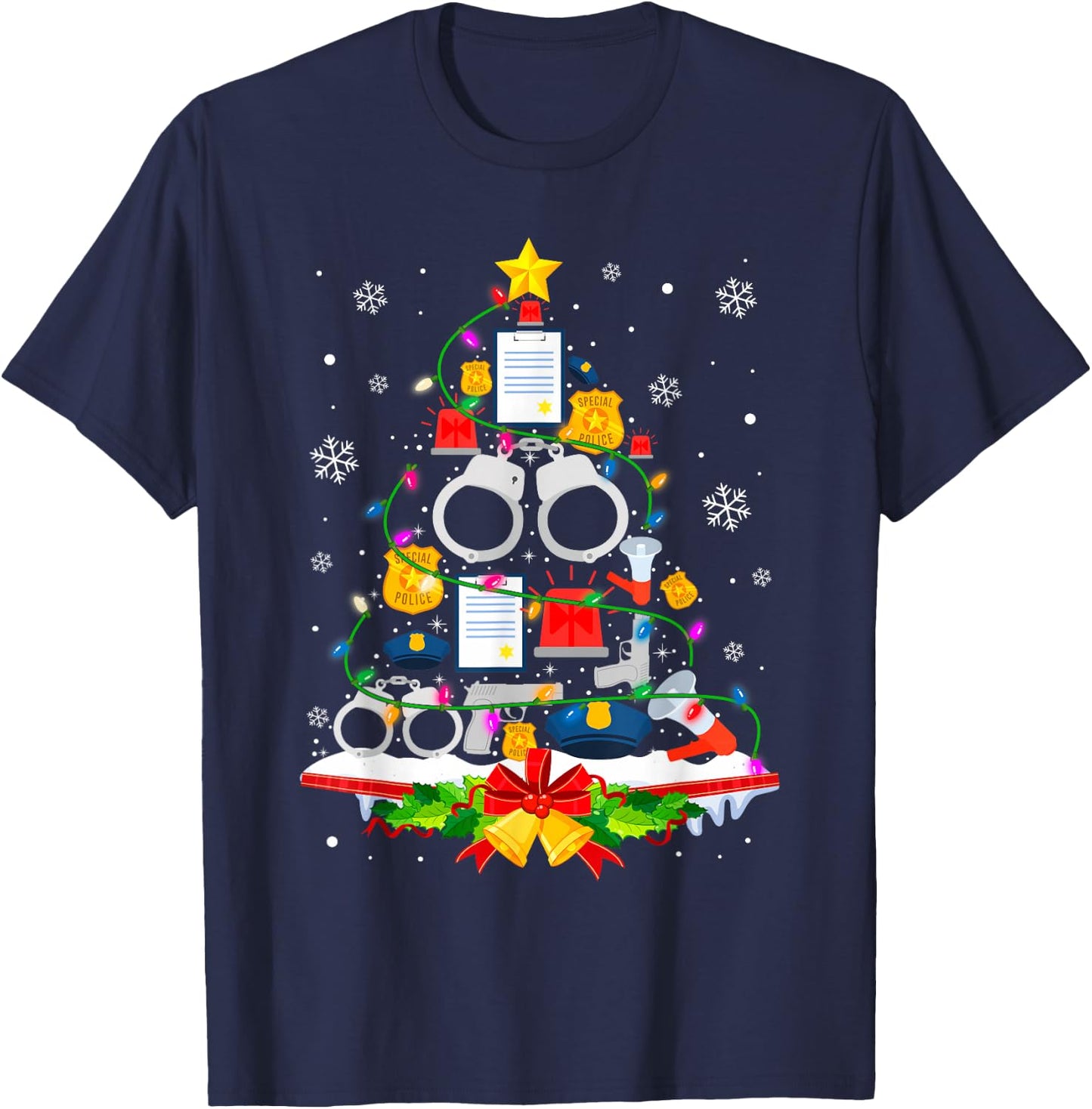 Police Christmas Tree Lights Funny Police Lover T-Shirt - T-Shirt | Navy