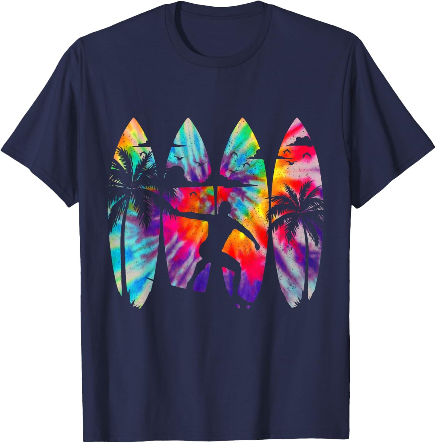 Surfer Surfboard Vintage Surfing Beach Summer Surf Tie Dye T-Shirt - T-Shirt | Navy