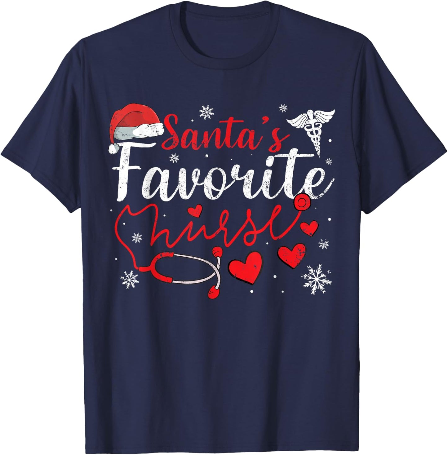 Women Men Santas Favorite Nurse Christmas Scrub Xmas RN T-Shirt - T-Shirt | Navy