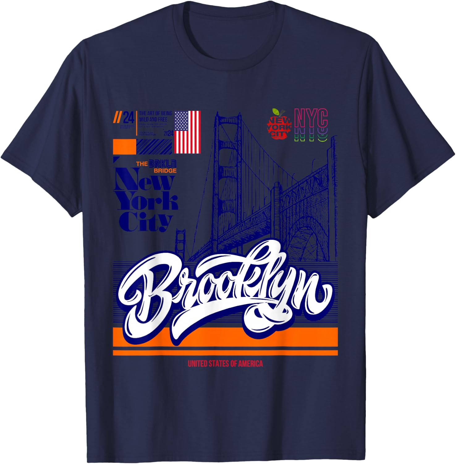 Cool Abstract Brooklyn Bridge New York Illustration Graphic T-Shirt - T-Shirt | Navy