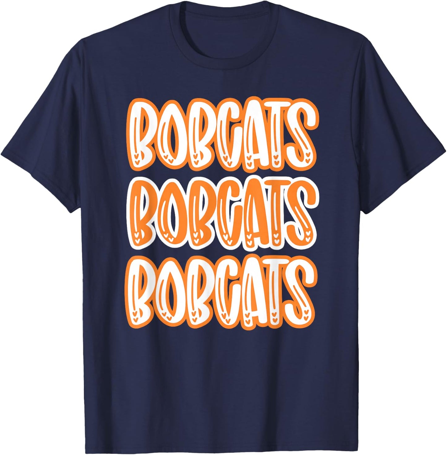 Bobcats Repeating Orange White School Spirit T-Shirt - T-Shirt | Navy